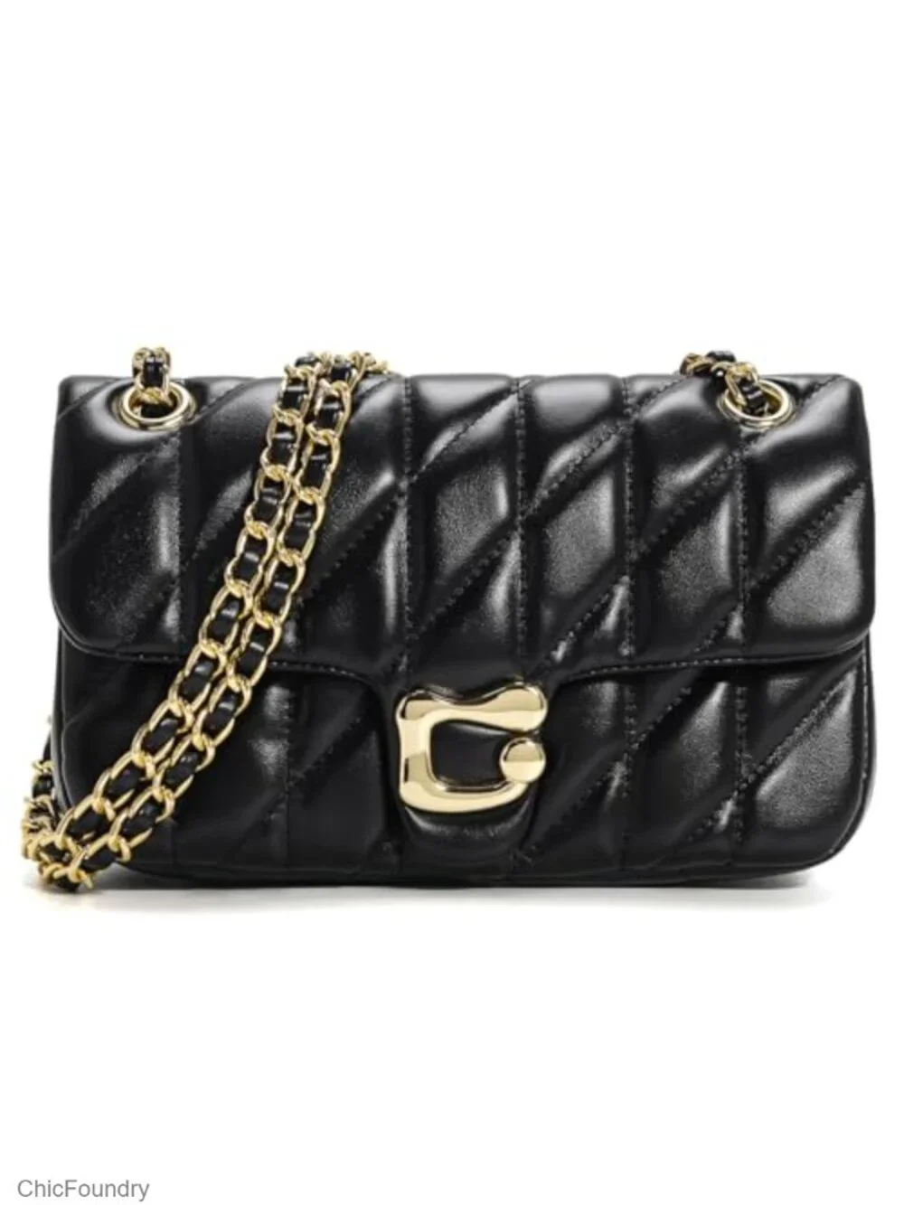Quilted Vegan Leather Crossbody Satchel Purse w/ Chain Strap